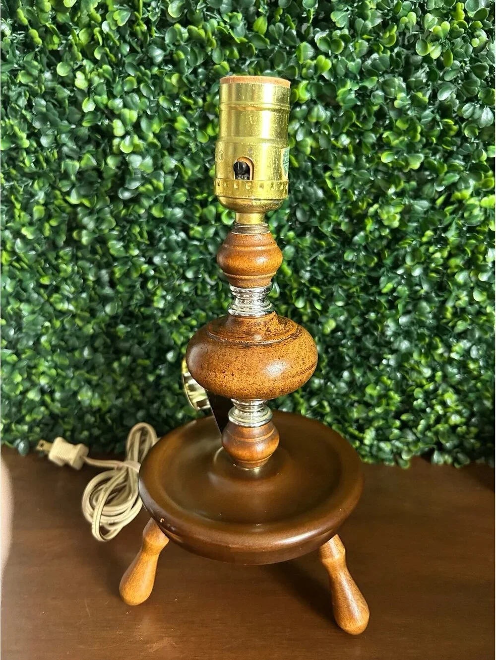 Vintage Wood Tripod Table Lamp Mid Century Danish